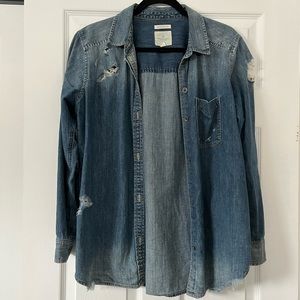 AE Oversized Destroyed Denim Top
